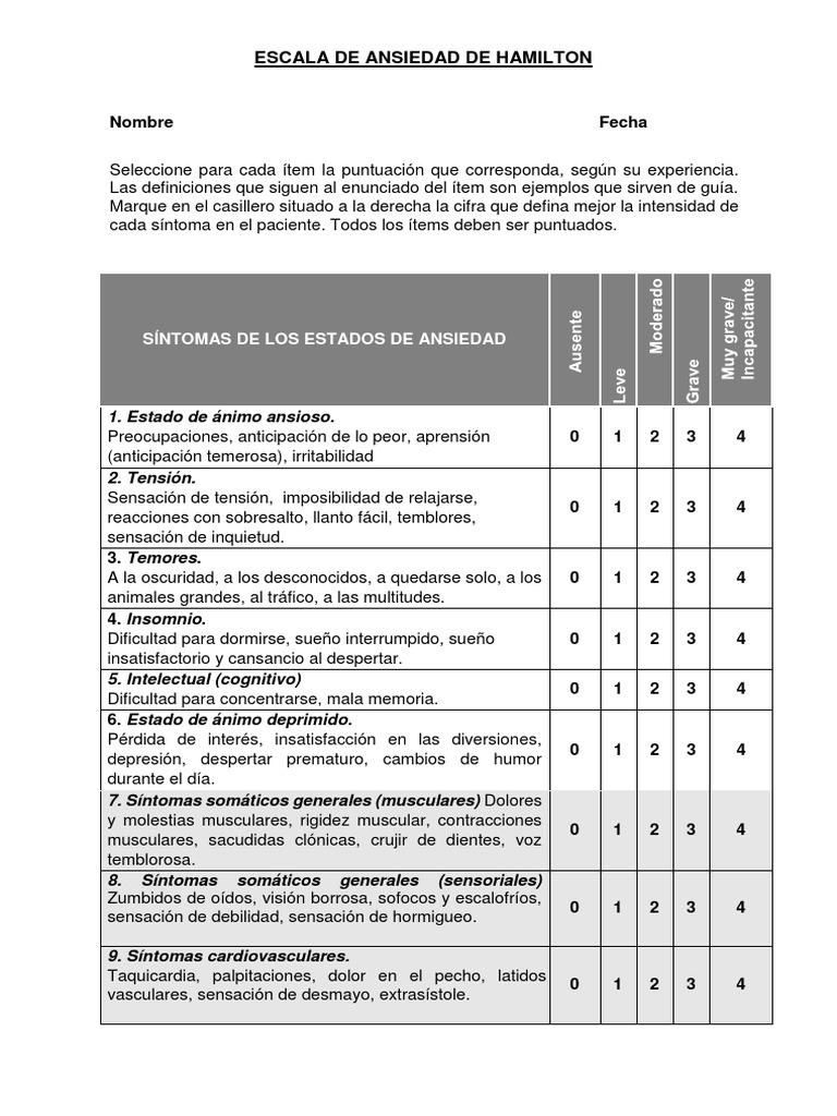 Escala de Ansiedad de Hamilton | PDF | Ansiedad | Depresión (estado de ánimo)